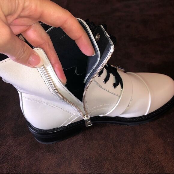 All Saints Donita Off White Leather Hiking Lace Up Combat Boots - Picture 12 of 16